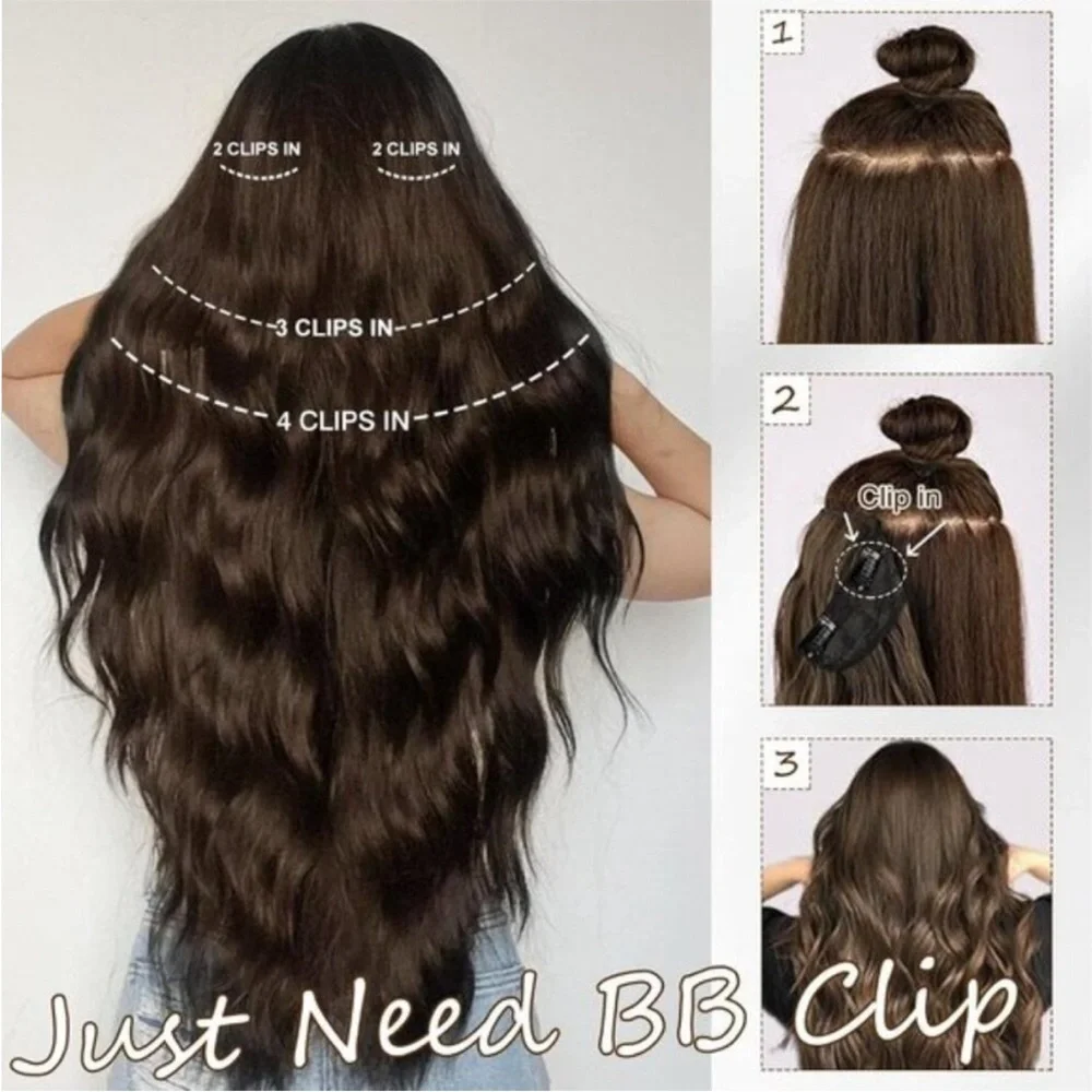 New Clip-in Hair Extensions Dark Brown 4PCS Long Wavy Soft Thick